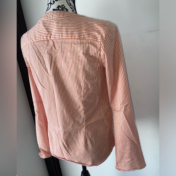 Linea by Louis Dell'Olio Size 2 White and Orange Bell Sleeve Striped Blouse - Picture 12 of 14
